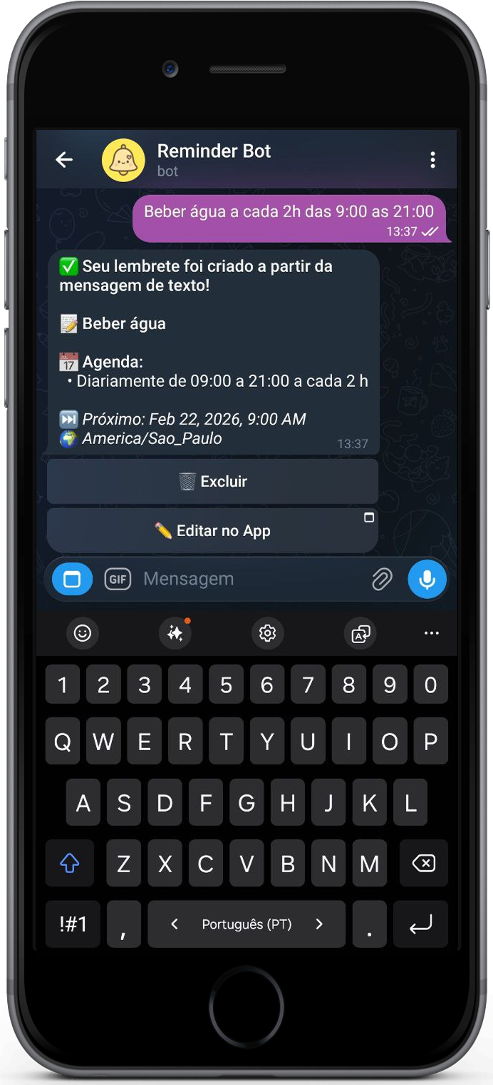 KindlyRemindly — creating a reminder via text message